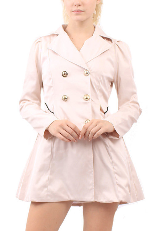 Apricot High Lapel Collar Coat with Button Embellished
