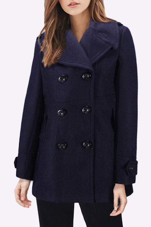 Navy Double Breasted Outerwear with Two Pockets