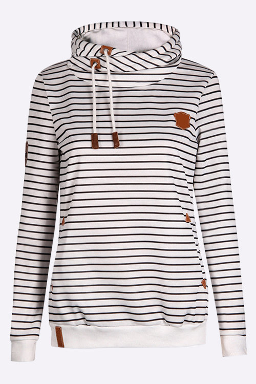 Stripe Pattern Hoodie with Two Front Pockets