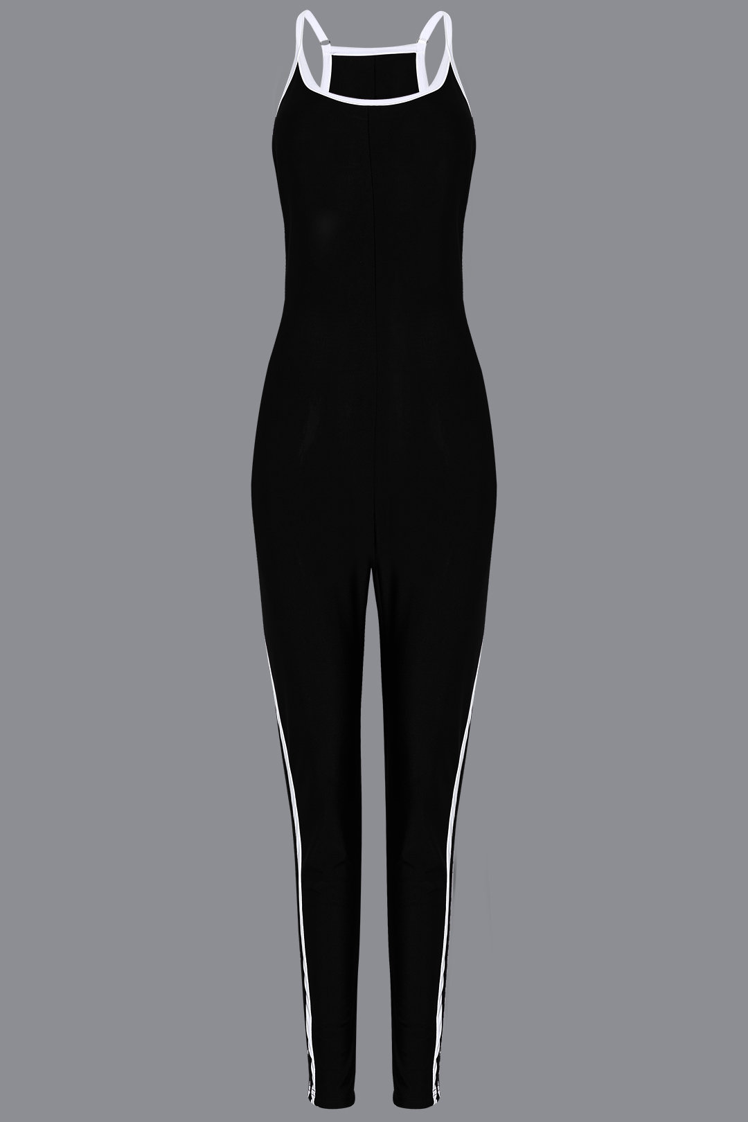 Black Sexy Backless Striped Trim Jumpsuit