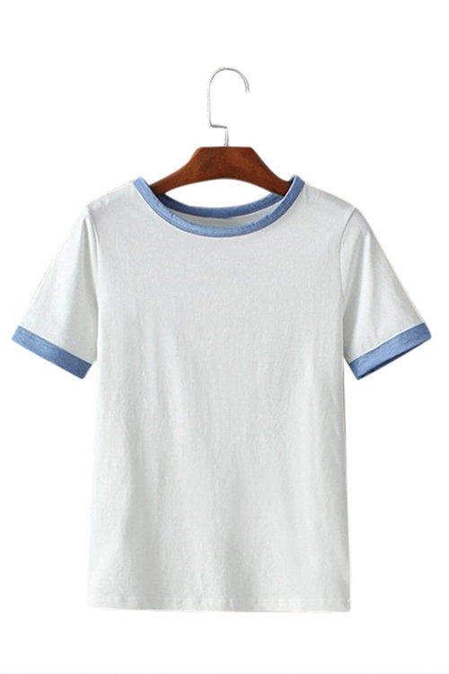 White Round Neck Simple T-shirt