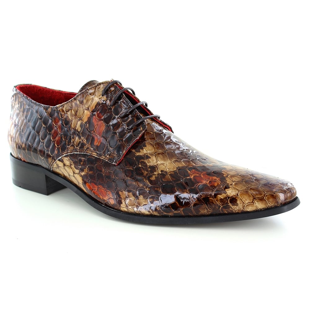 Fertini 16001 Mens Leather Faux Snake-Skin Lace-up Shoes - Brown
